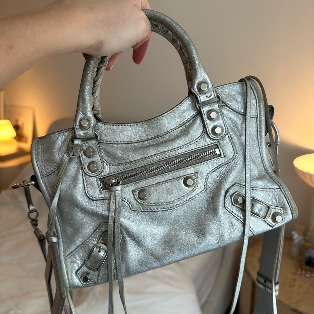 Balenciaga Metallic Silver Mini City Bag